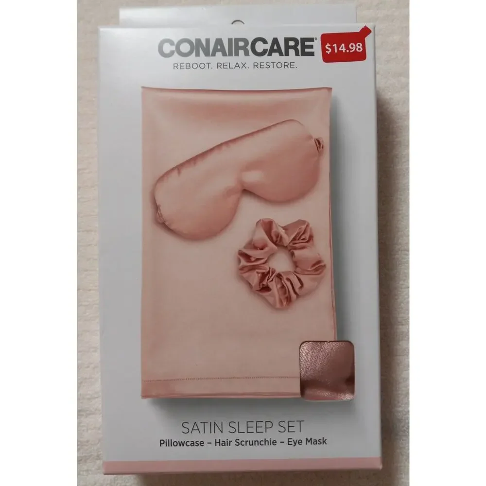 Conair Care Satin Sleep Set - Satin Pillowcase Hair Scrunchie & Eye Mask